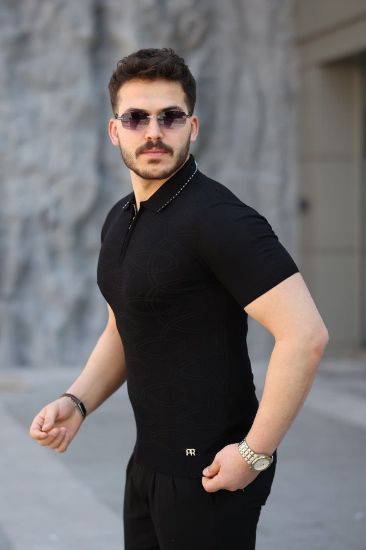 Erkek Viskon Kumaş Polo Yaka Desenli Tişört resmi